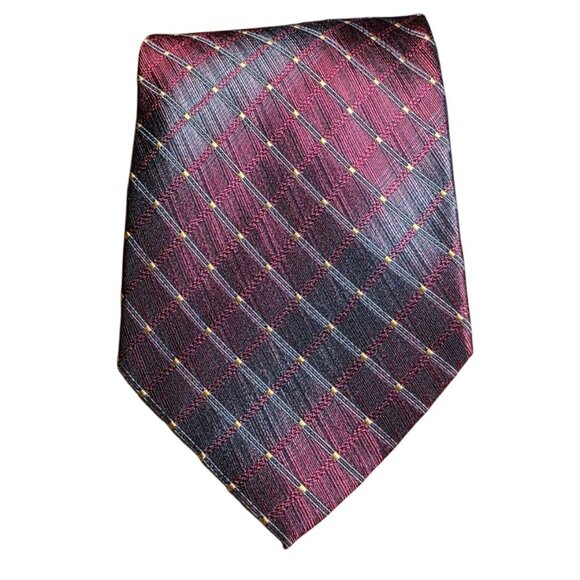 Vintage Necktie Roberto Villini Handmade Silk Red Plaid Check Pattern 100% Silk - Picture 4 of 9